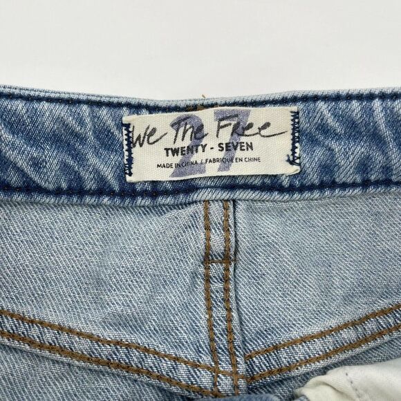 Free People Jean Skirt We The Free Denim Mini Distressed Size 27 Button Fly Boho - Picture 6 of 7